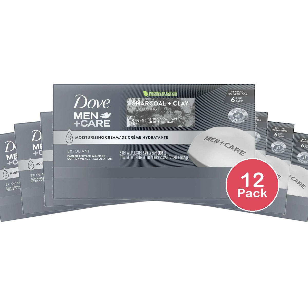 Dove Men+Care Elements Body and Face Bar Charcoal + Clay 6 Bar 22.5 Oz (Pack of 12)