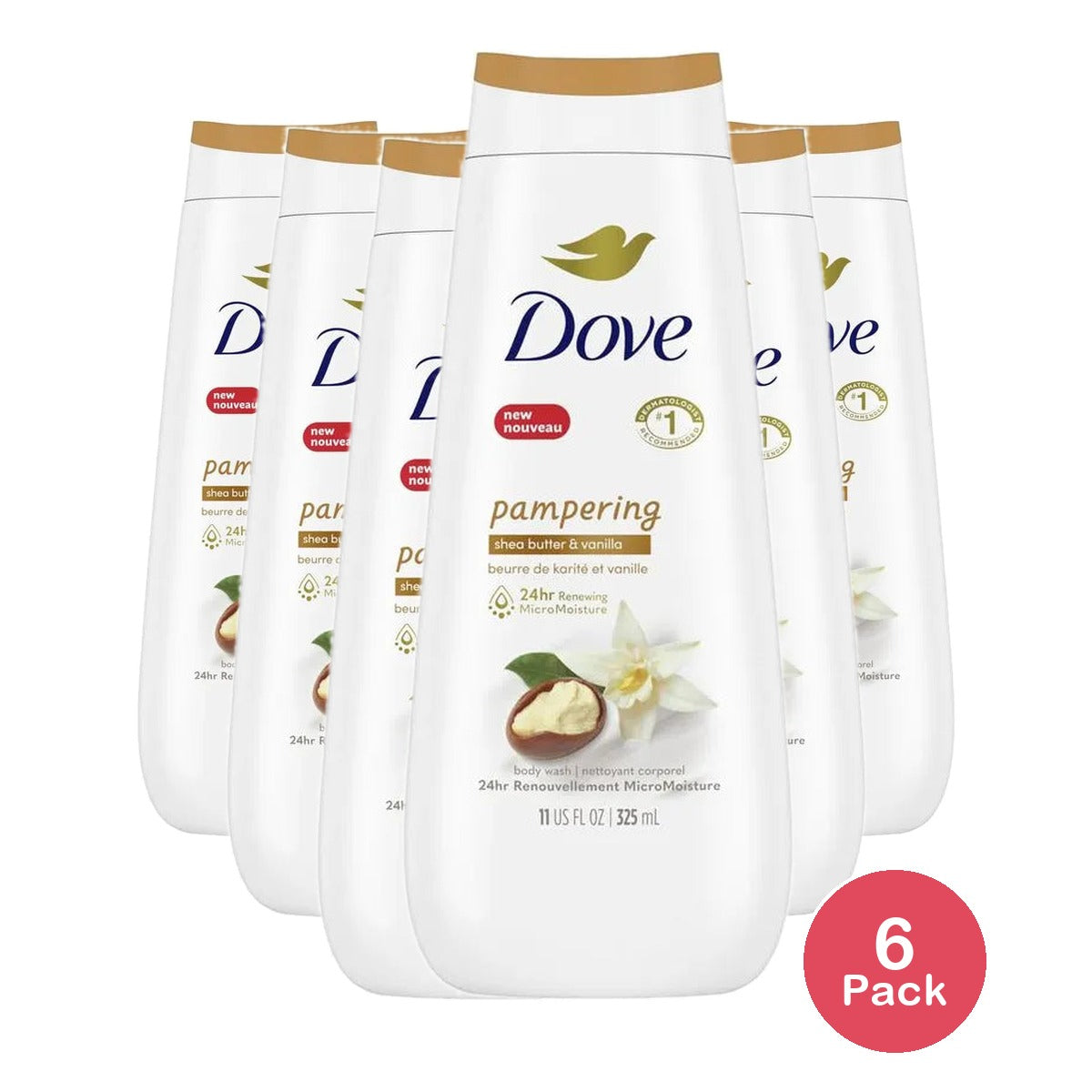 Dove Pampering Body Wash Shea Butter & Vanilla 11 oz (Pack of 6)