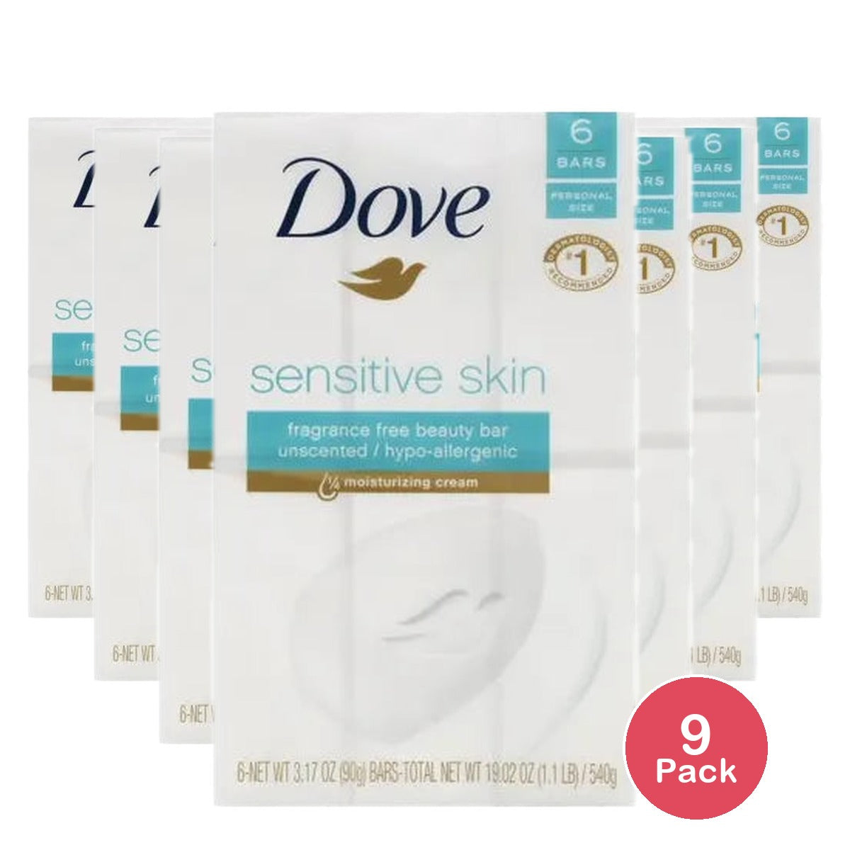 Dove Personal Size Sensitive Skin Beauty Bar 3.7 Oz 6 Ea (Pack of 9)