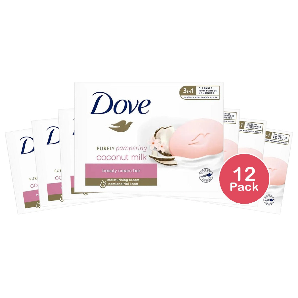 Dove Purely Pampering Coconut Milk Beauty Bar 3.17 oz 3 Bars (Pack of 12)