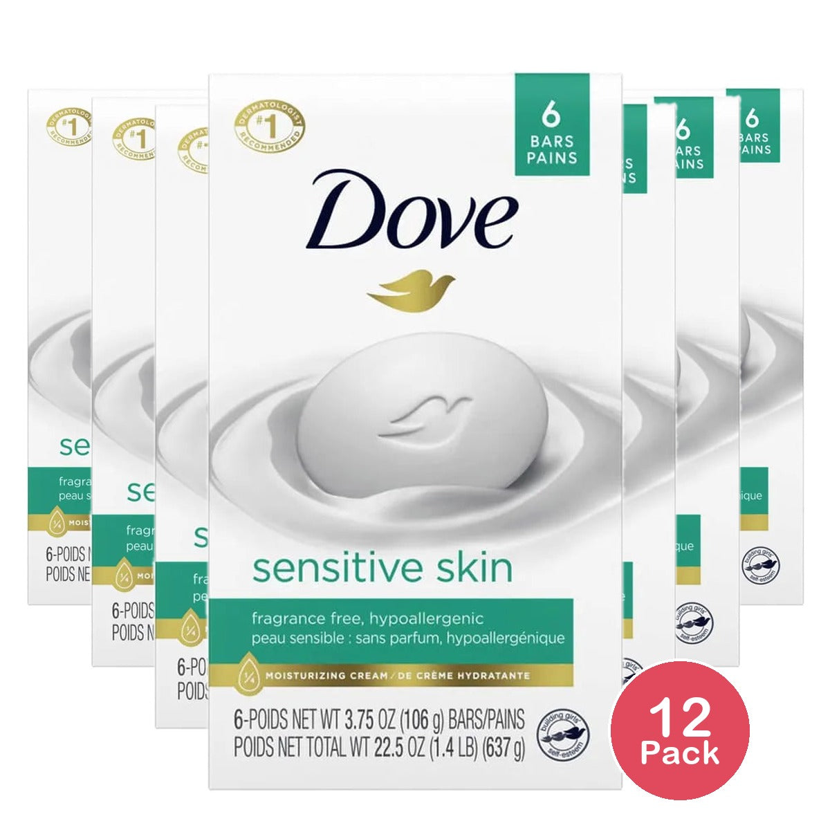 Dove Sensitive Skin Bath Bars Unscented 6 Ea 3.75Oz (Pack of 12)