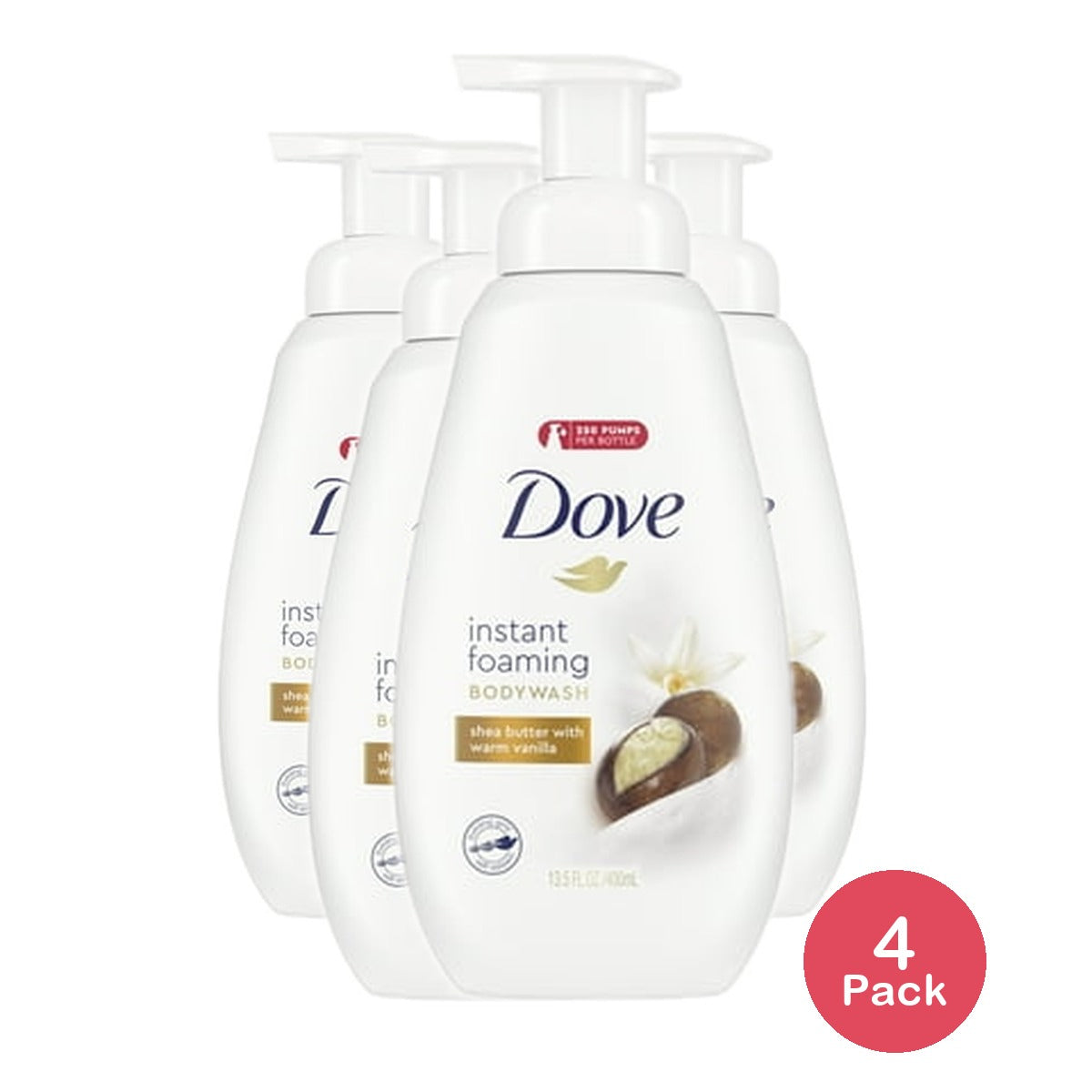 Dove Shea Butter and Warm Vanilla Shower Foam Body Wash 13.5Oz (Pack of 4)