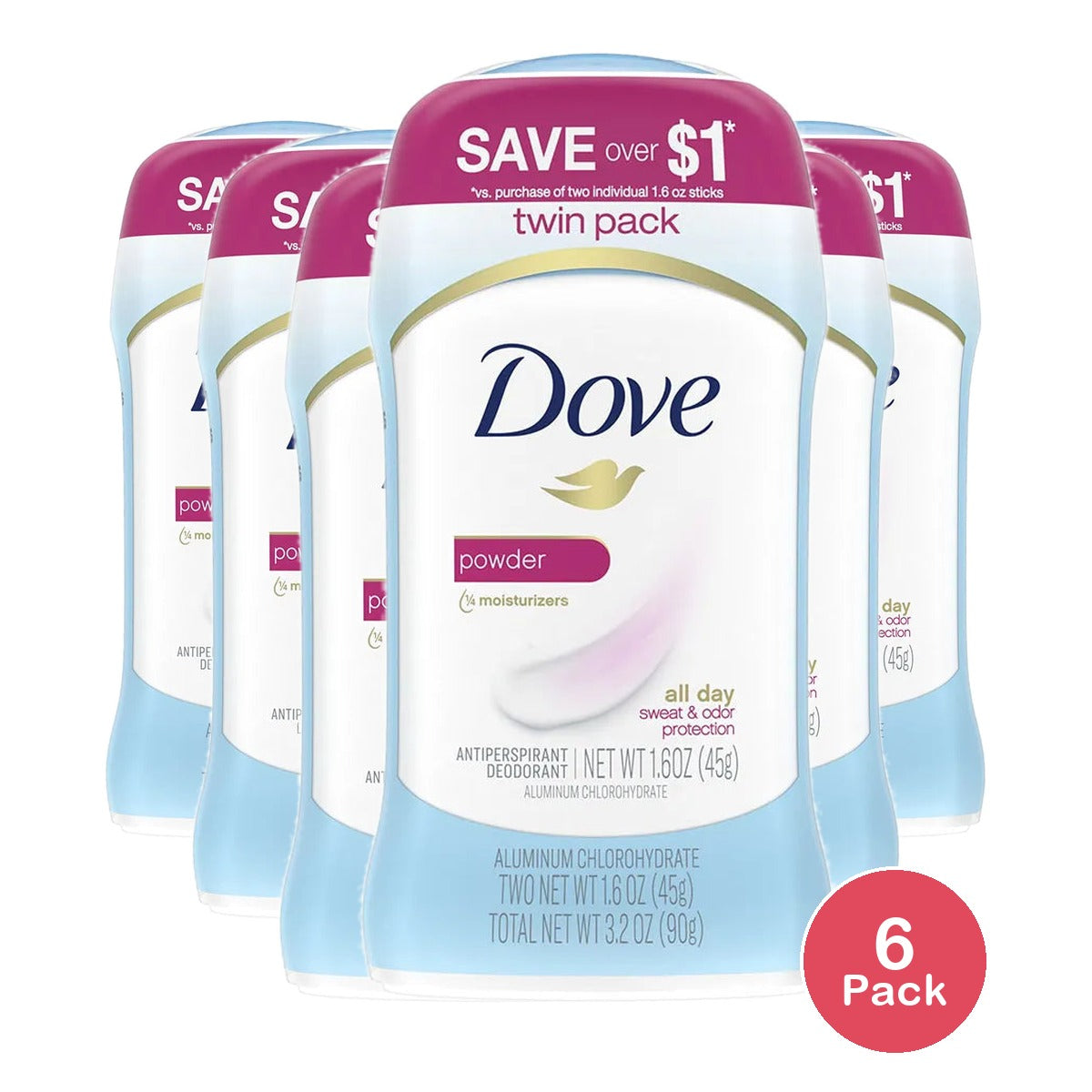 Dove Womens Antiperspirant Deodorant Powder Twin Pack 2.6Oz (Pack Of 6)