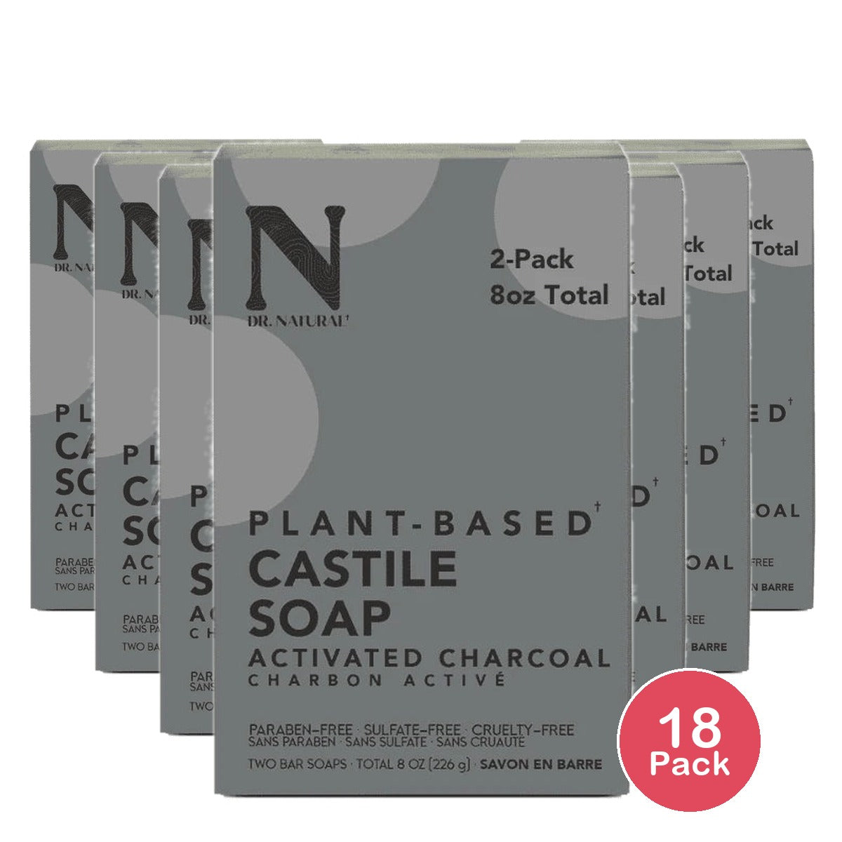 Dr. Natural - Castile Bar Soap Charcoal 2pk - 8oz (Pack of 18)