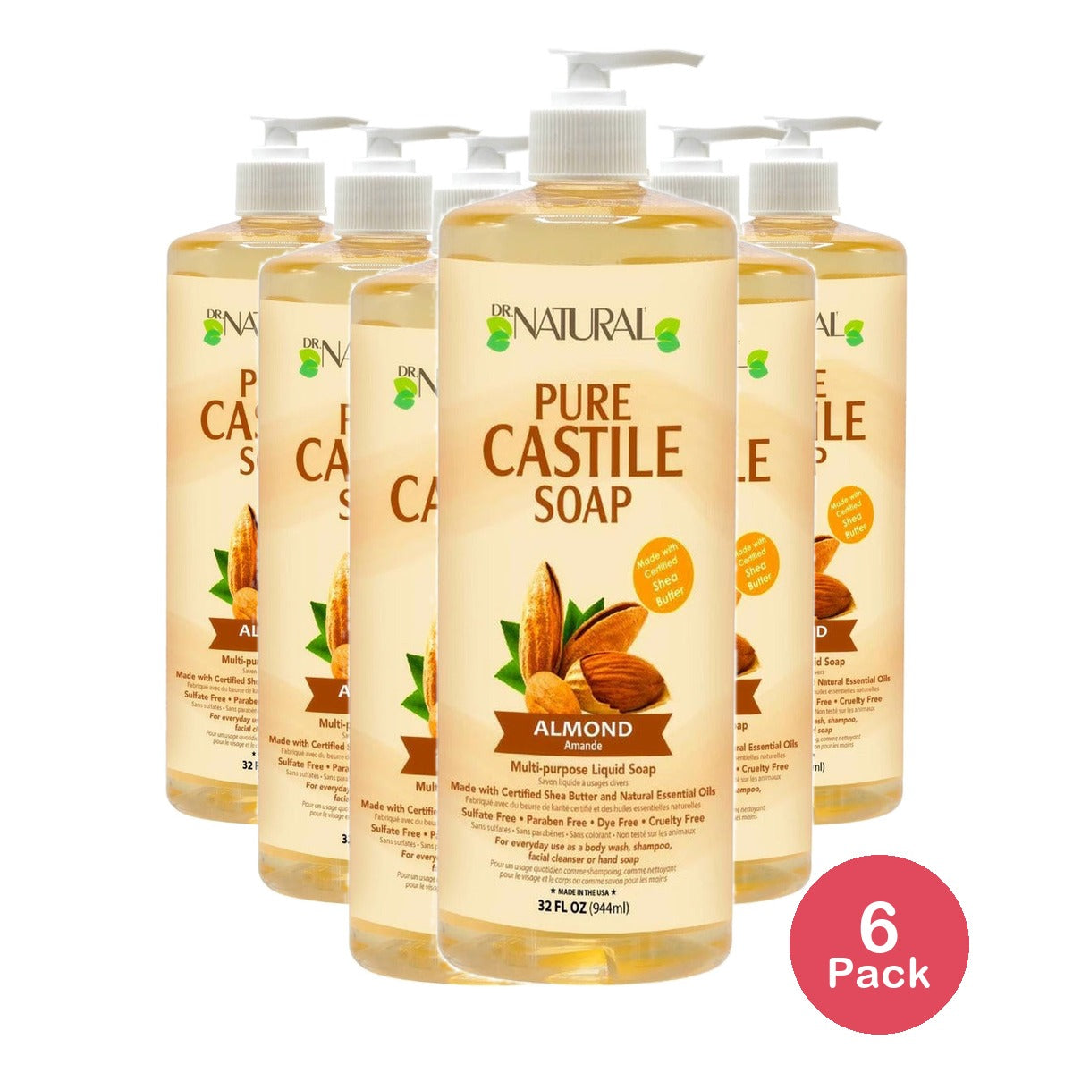 Dr. Natural Castile Liquid Soap Almond 32 Oz (Pack of 6)
