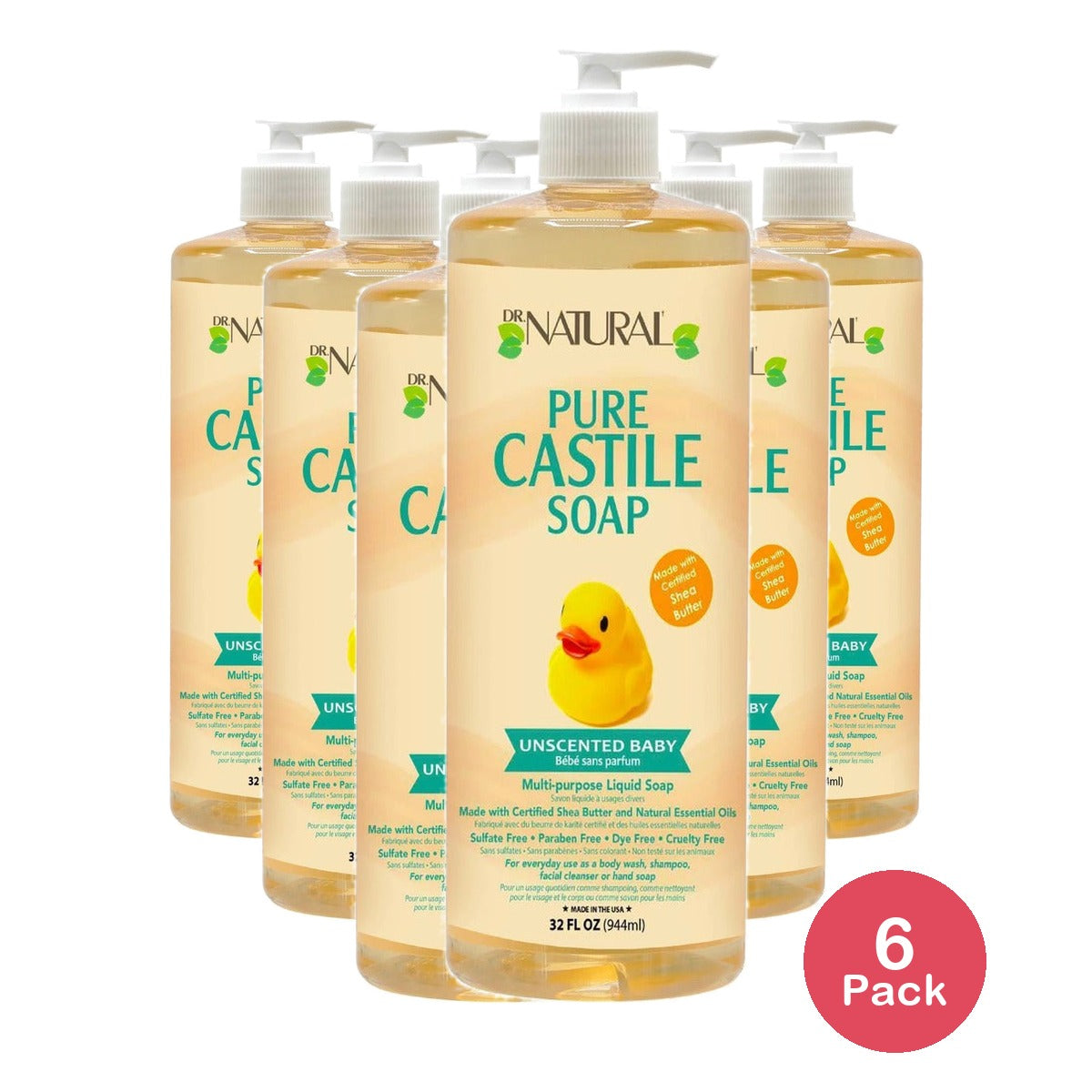 Dr. Natural Castile Liquid Soap Unscented Baby 32 Oz (Pack of 6)