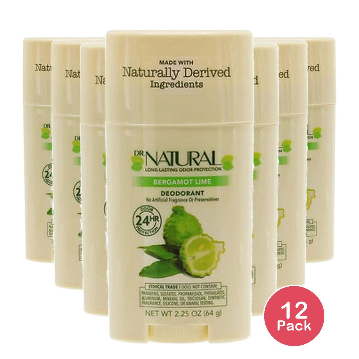 Dr. Natural Deodorant Stick Bergamot Lime 3 Oz (Pack of 12)
