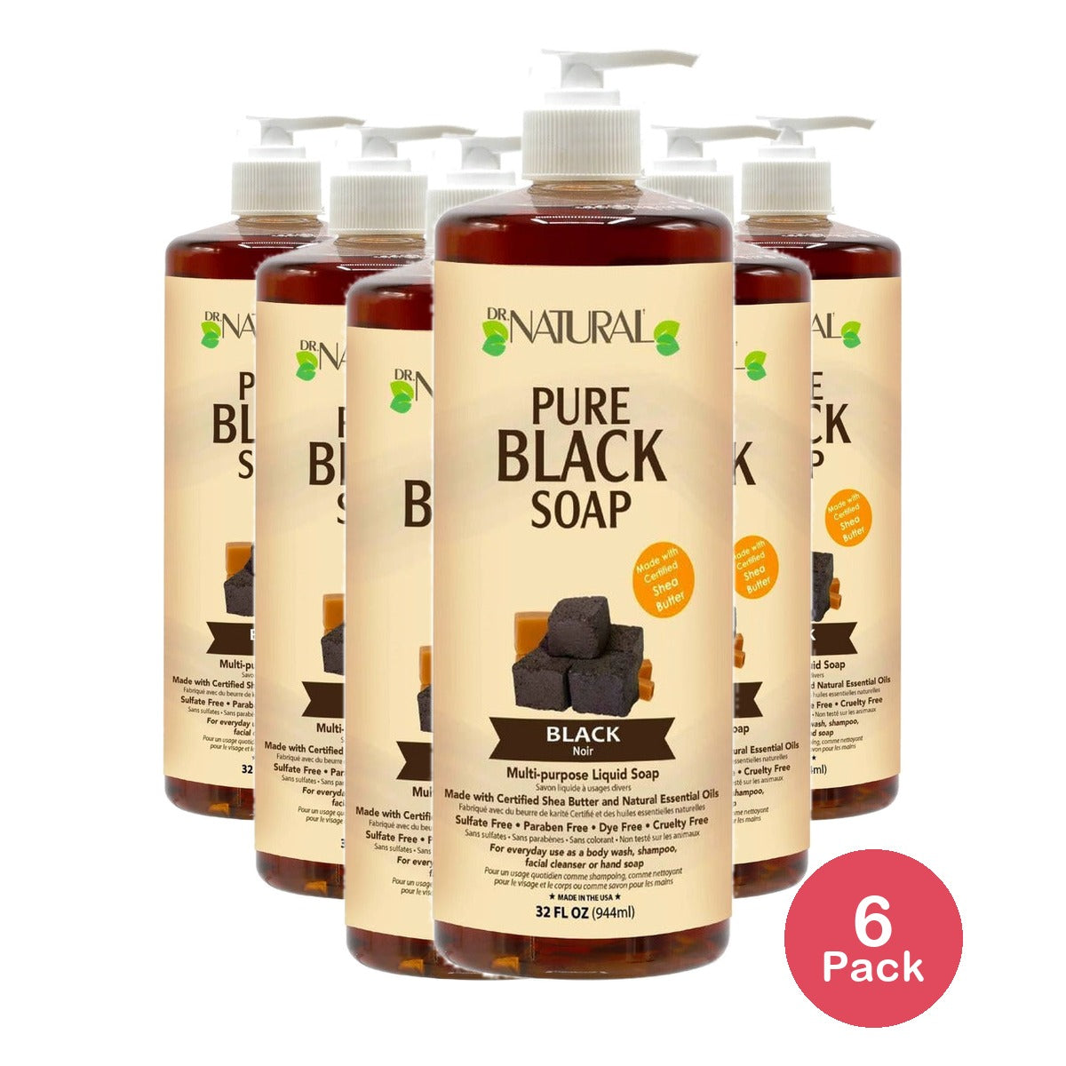 Dr. Natural Pure Black Soap 32 Oz (Pack of 6)
