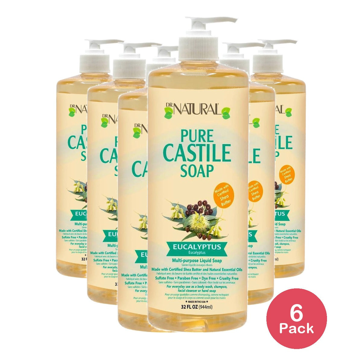 Dr. Natural Pure Castile Liquid Soap Eucalyptus 32 Oz (Pack of 6)