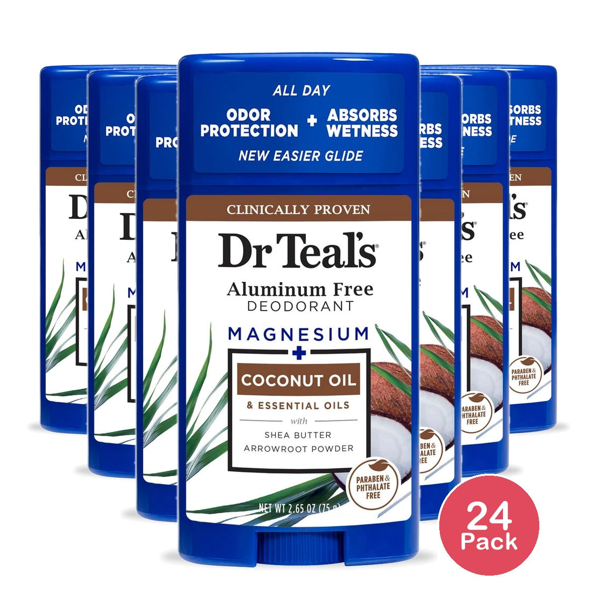 Dr Teal's Aluminum Free Deodorant Coconut Oil with Essential Oils 2.65 oz (Pack of 24)