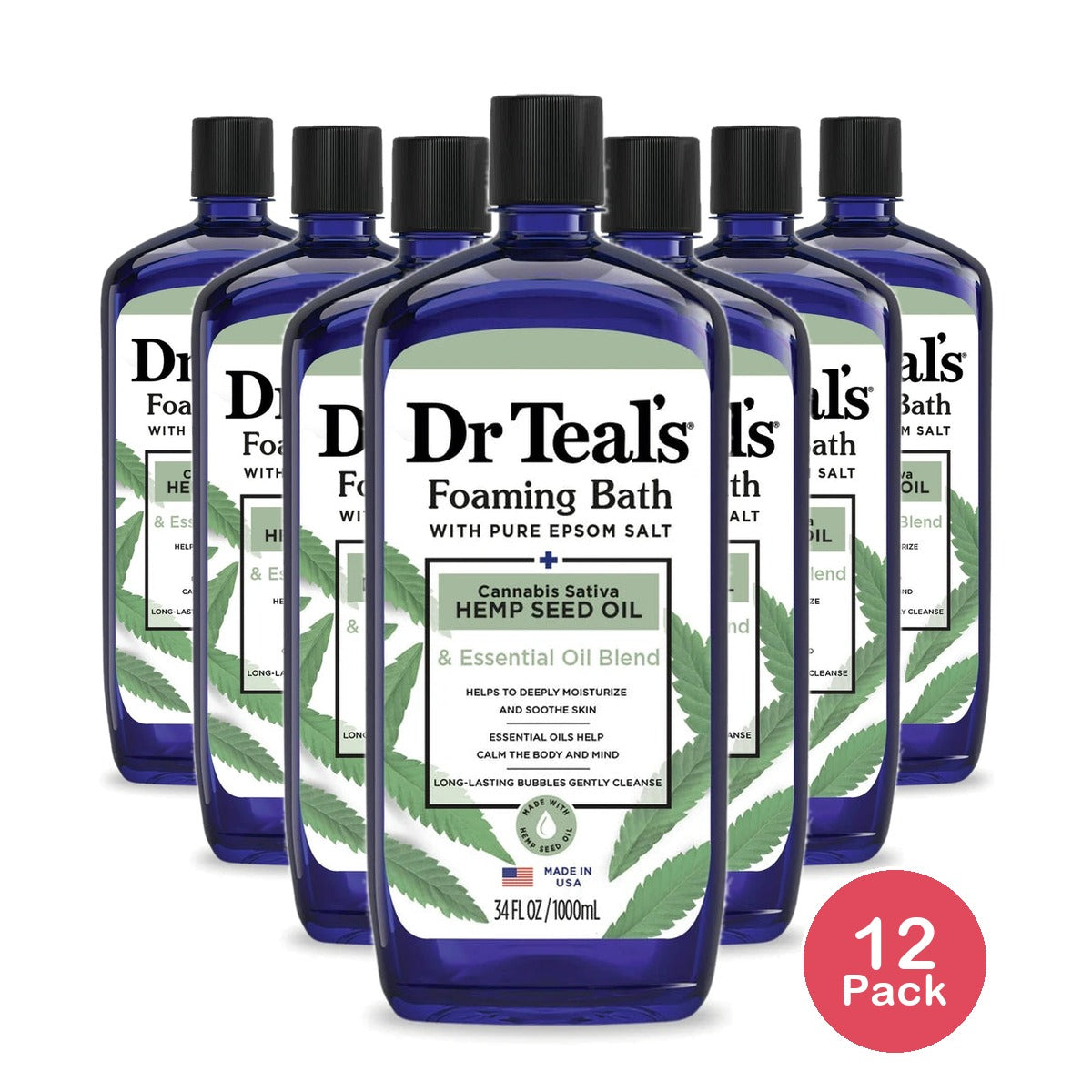 Dr Teal's Foaming Bath Cannabis Sativa Hemp Seed Oil with Essential Oil Blend 34 Fl. Oz (Pack of 12)