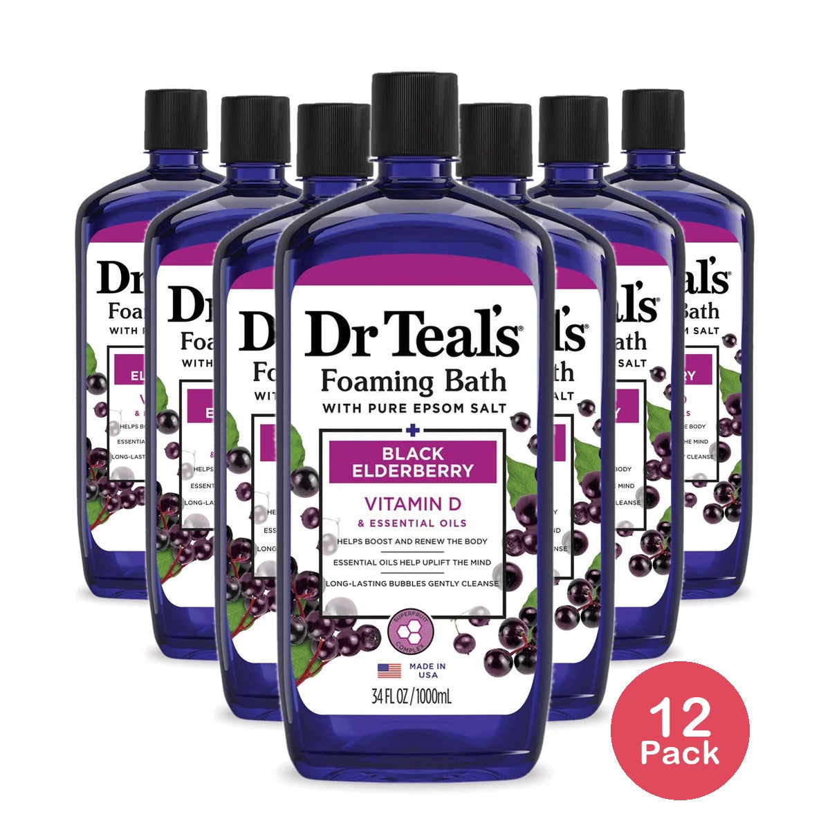 Dr Teal's Foaming Bath with Black Elderberry & Vitamin D 34 fl oz (Pack of 12)