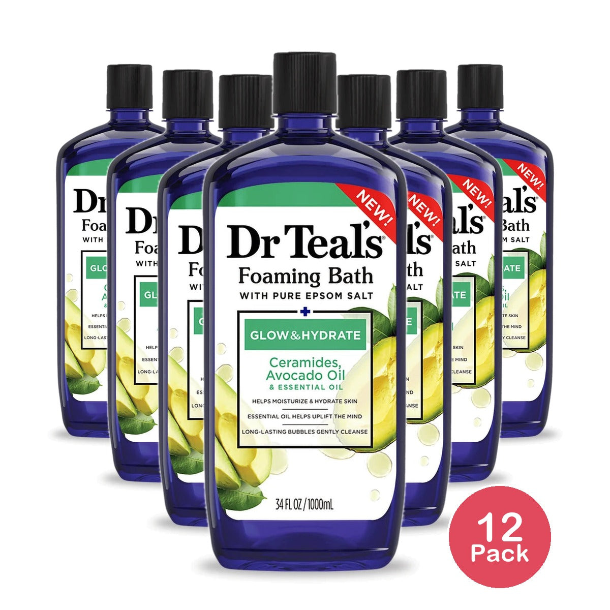 Dr Teal's Glow & Hydrate Foaming Bath with Avocado Oil & Essential Oils 34 fl oz (Pack of 12)