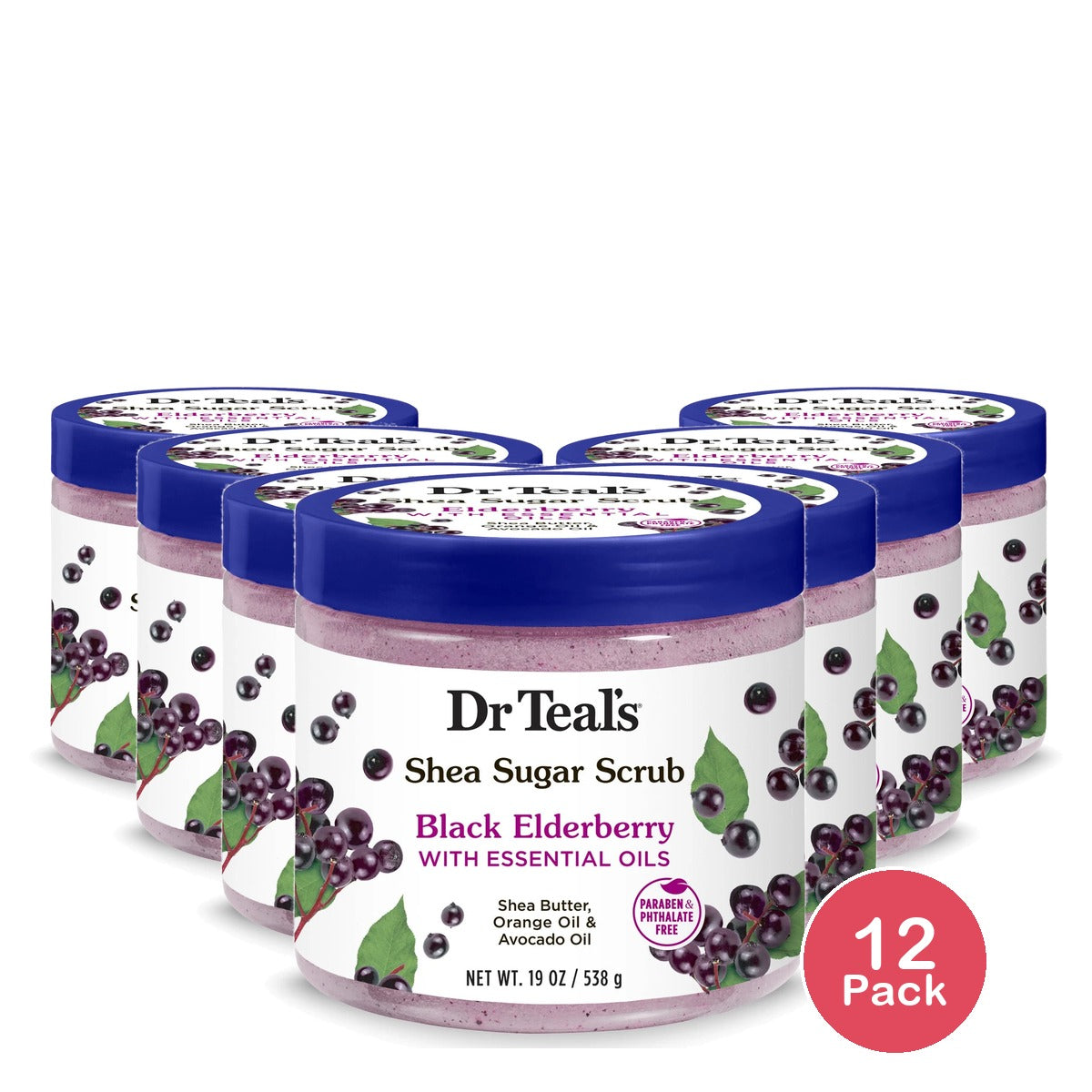 Dr Teal's Shea Sugar Body Scrub Black Elderberry with Essential Oils 19 oz (Pack of 12)