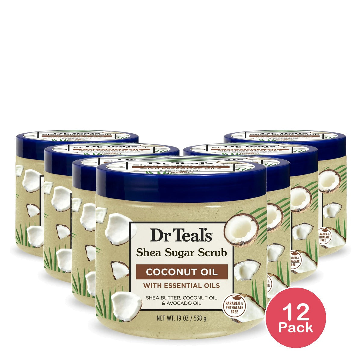 Dr Teal's Shea Sugar Body Scrub Coconut Oil with Essential Oils (Pack of 12) 19 Oz