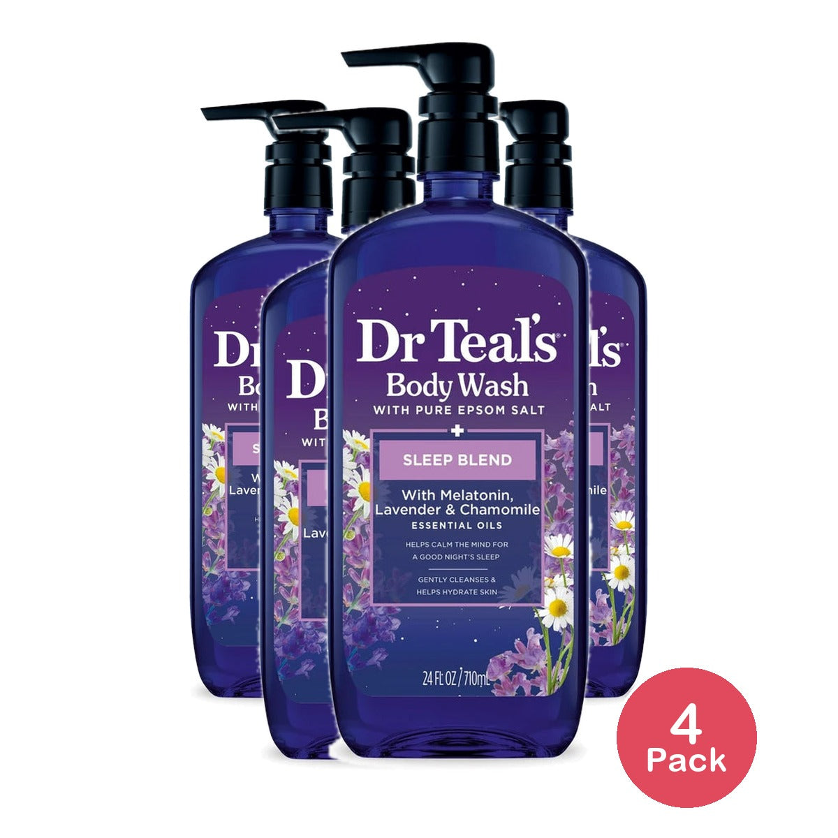 Dr Teal's Sleep Body Wash with Melatonin Lavender & Chamomile & Essential Oil (Pack of 4)