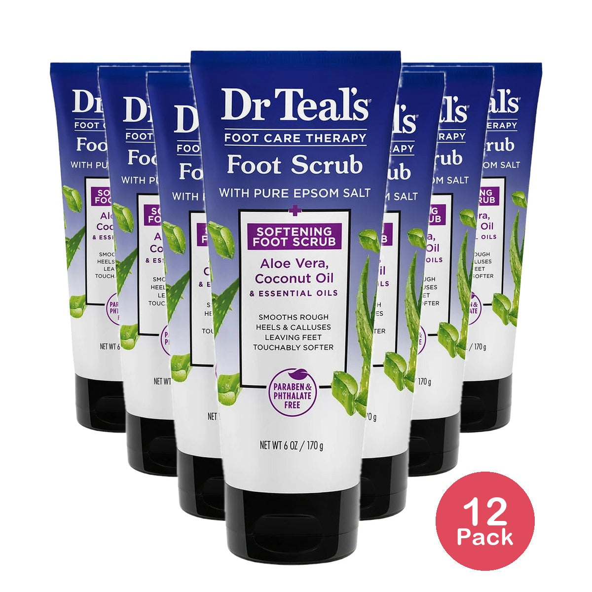 Dr Teal's Softening Foot Scrub with Pure Epsom Salt Aloe & Coconut Oil 6 oz (Pack of 12)