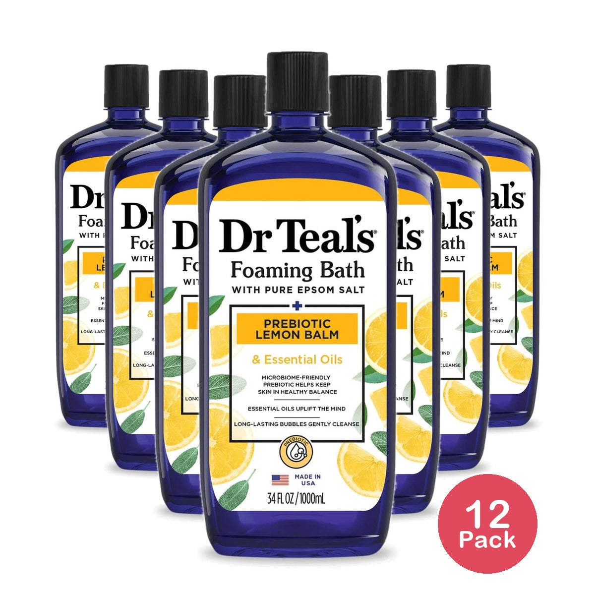 Dr Teal's Prebiotic Lemon Balm with Sage & Thyme Essential Oils Foaming Bath - 3 4 Oz (Pack of 12)