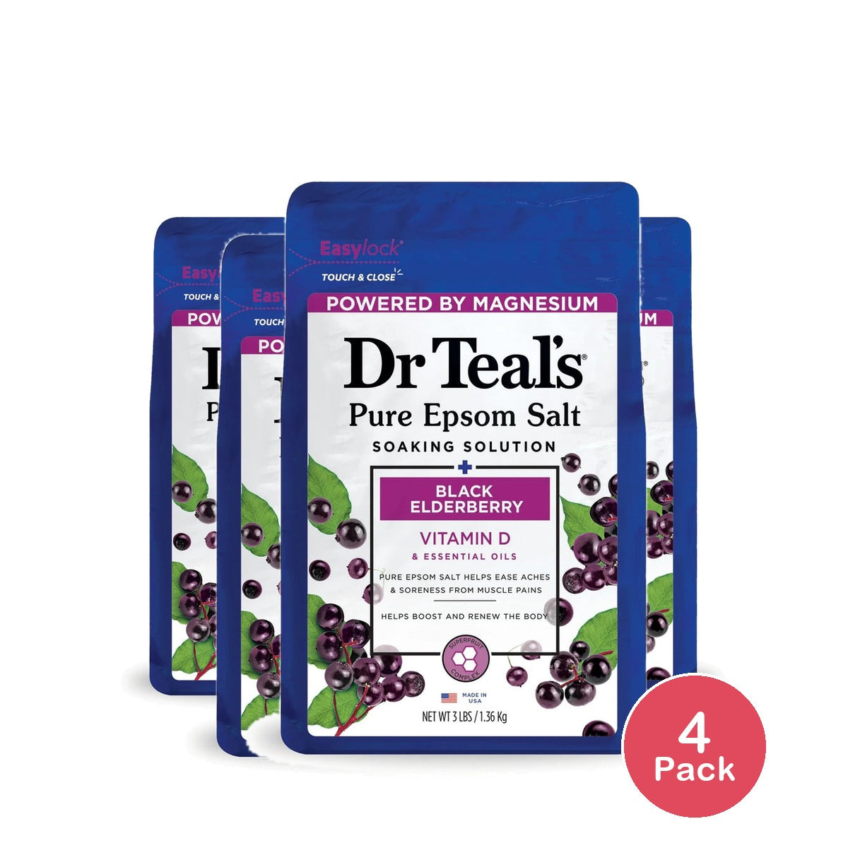 Dr Teal's Pure Epsom Salt Soak 48 Oz (Pack of 4)