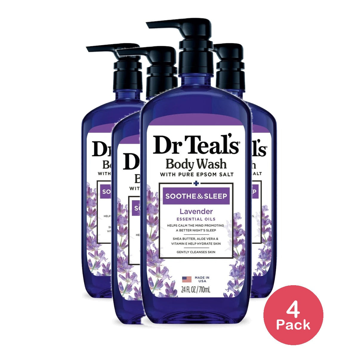 Dr Teal's Soothe & Sleep Lavender Body Wash - (Pack of 4) 24 Oz