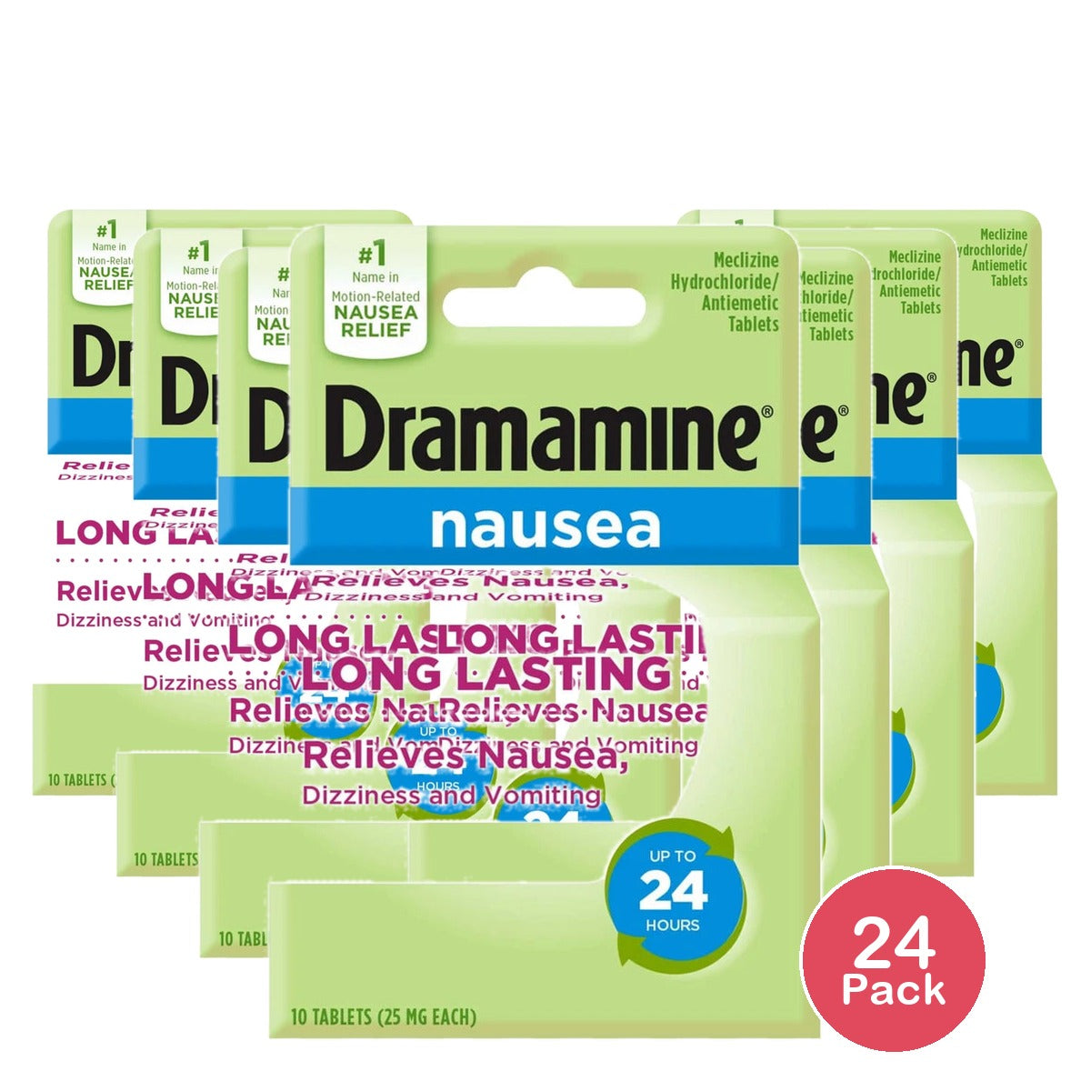 Dramamine Nausea Long Lasting, Nausea Relief Tablets, 10 Count (B0794RGJH3) (Pack of 24)