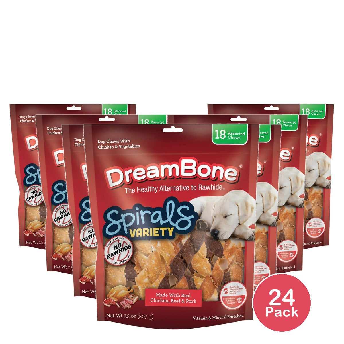 DreamBone Spirals Variety Pack Rawhide-Free Chews for Dogs 18 Count 7.3 Oz (Pack of 24)