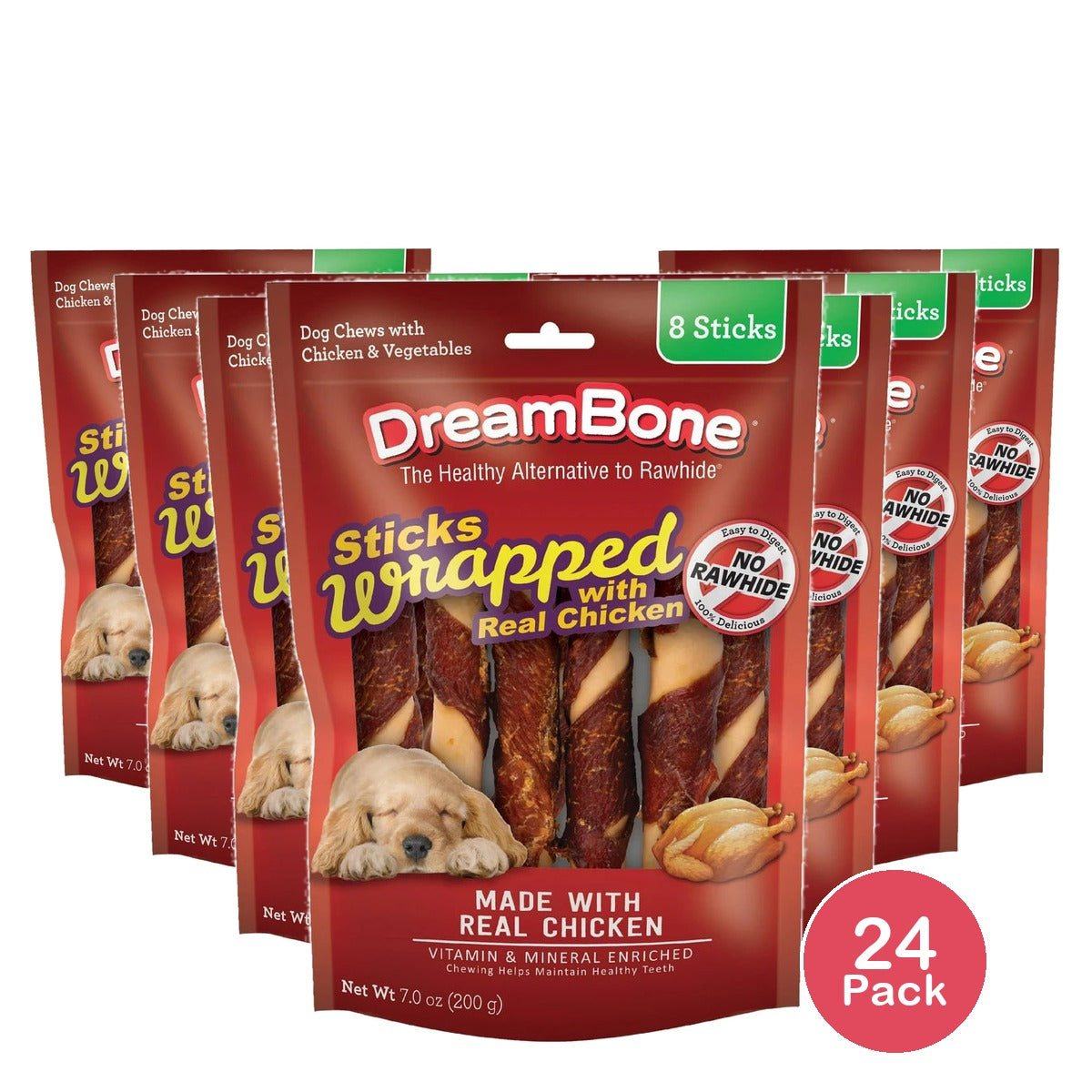DreamBone Sticks Wrapped with Real Chicken Rawhide-Free Chews for Dogs 8 Count 7 Oz (Pack of 24)