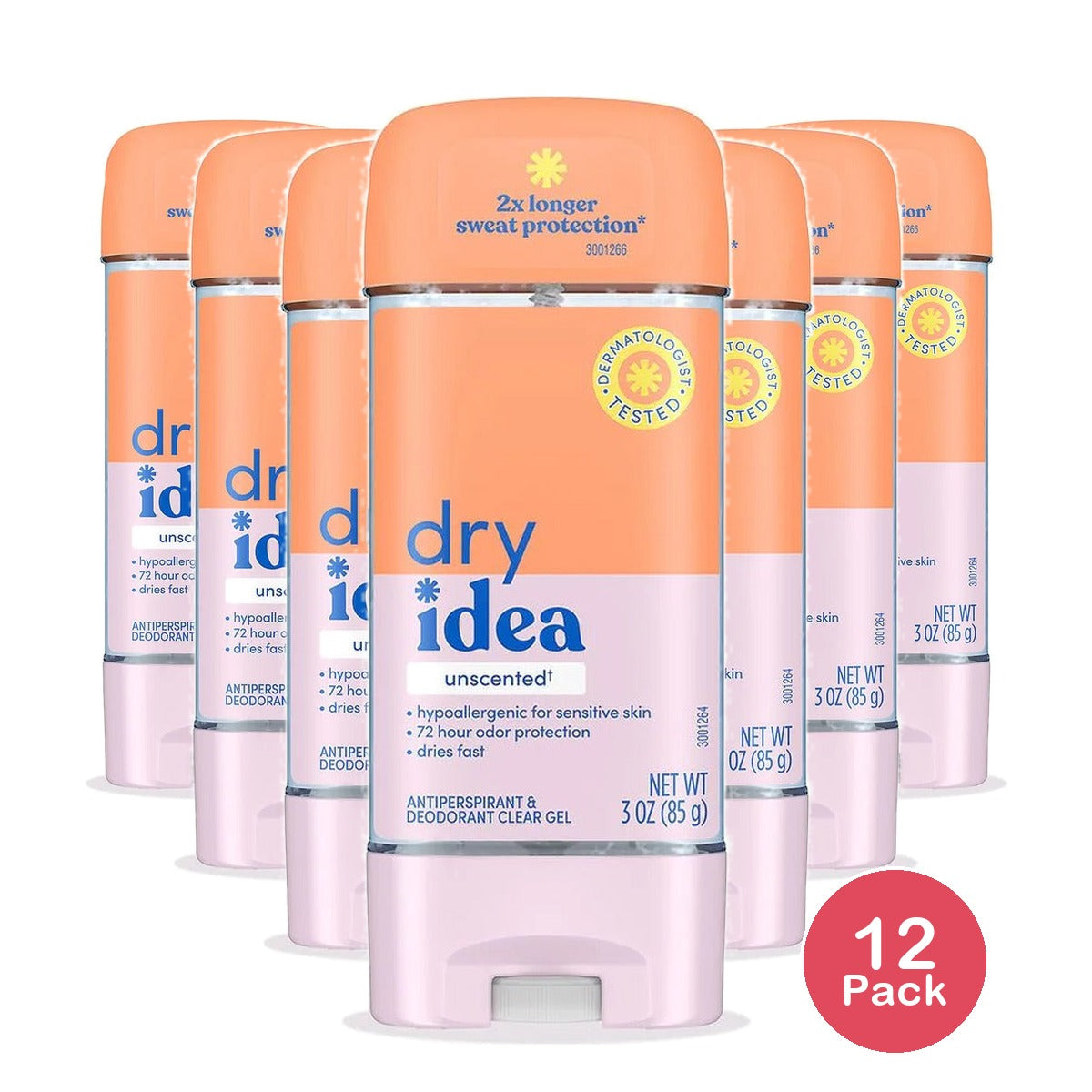Dry Idea Gel Deodorant & Antiperspirant Unscented 3 Oz (Pack of 12)