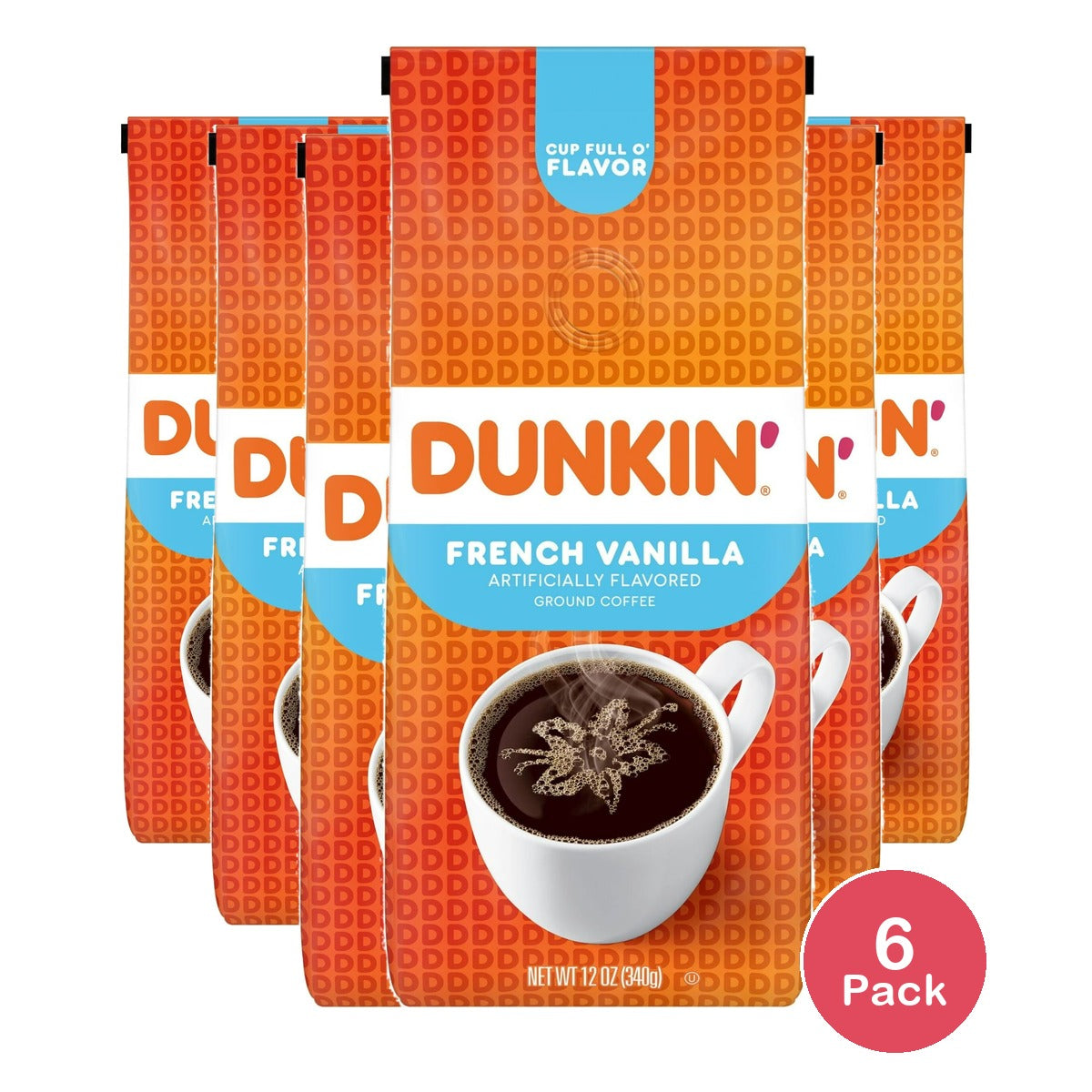 Dunkin’ French Vanilla Artificially Flavored Coffee Ground Coffee Bag 12 oz (Pack of 6)