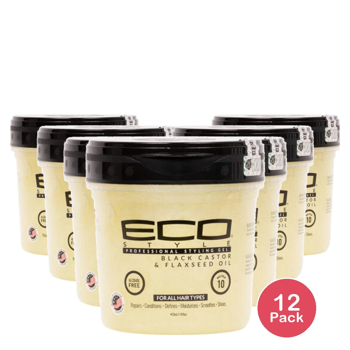 Eco Styler Black Castor & Flaxseed Oil Gel 8 Oz (Pack of 12)