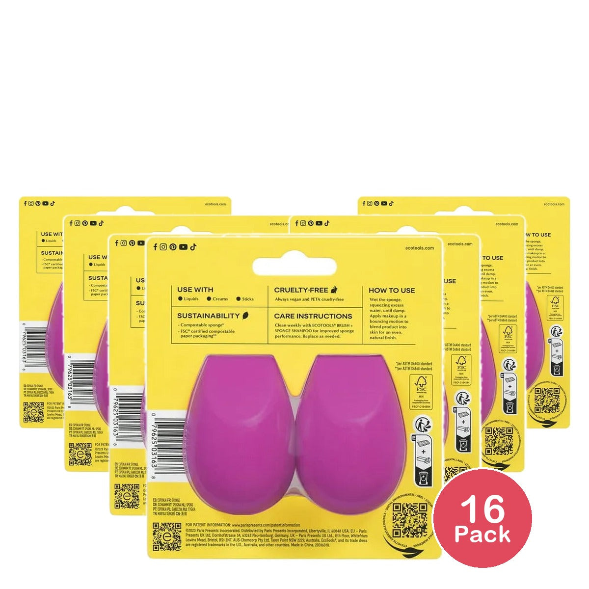 EcoTools Bioblender Makeup Sponge Duo For Liquid and Cream Foundation Biodegra2CT 1.07oz (image may vary) (Pack of 16)