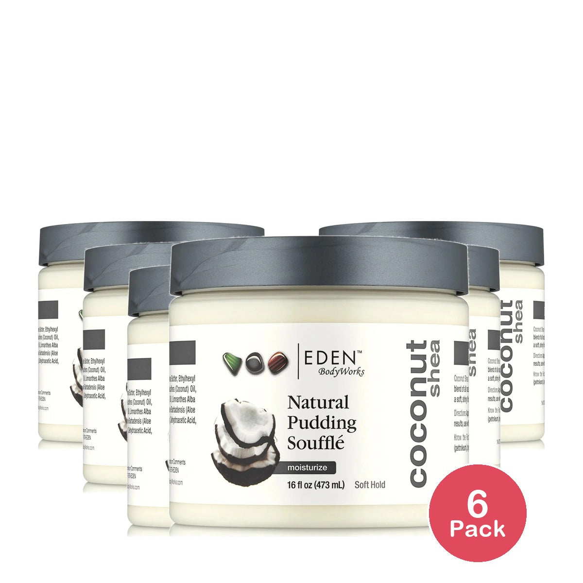 Eden BodyWorks Coconut Shea Pudding Souffle 16 Oz (Pack of 6)
