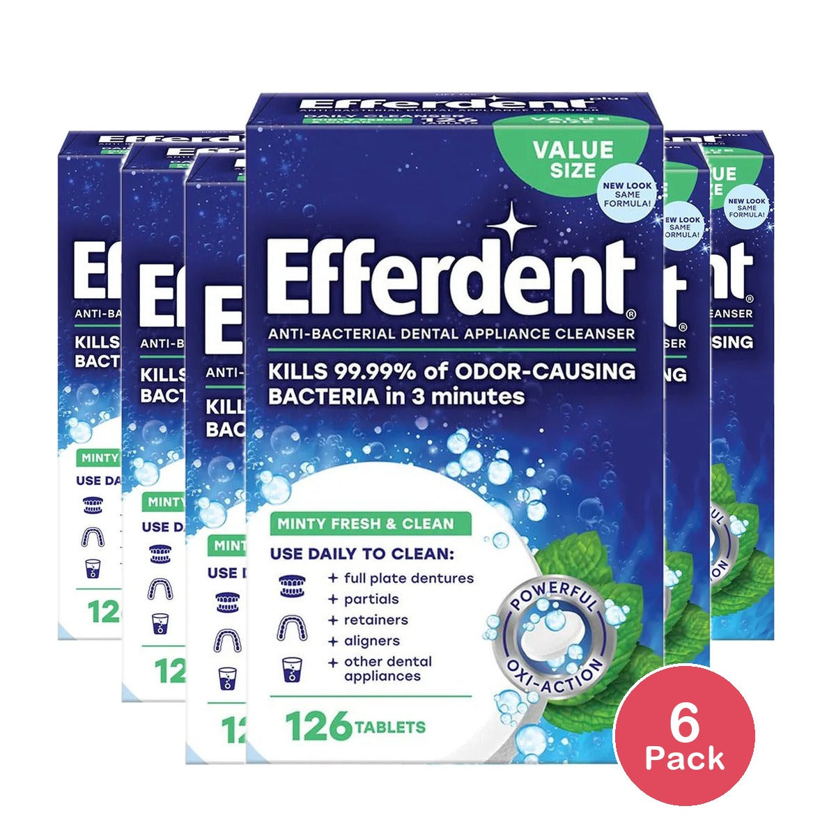 Efferdent Anti-Bacterial Denture Cleaner 126ct (Pack of 6)