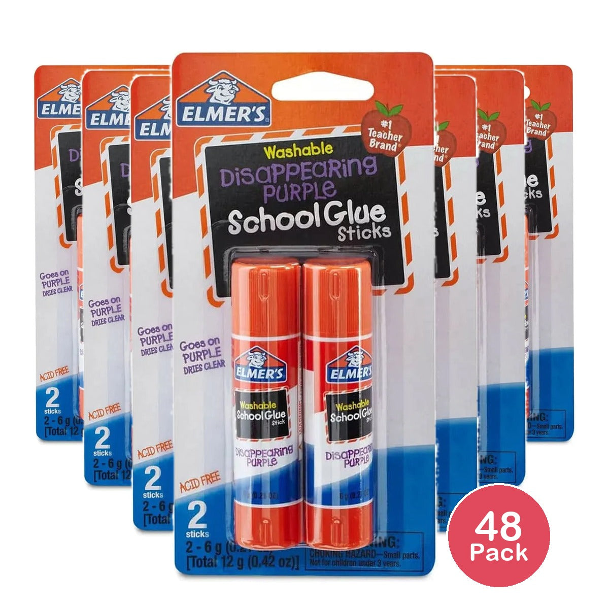 Elmers Washable Disappearing Purple School Glue Stick Pack of 2 0.42Oz (Pack of 48)