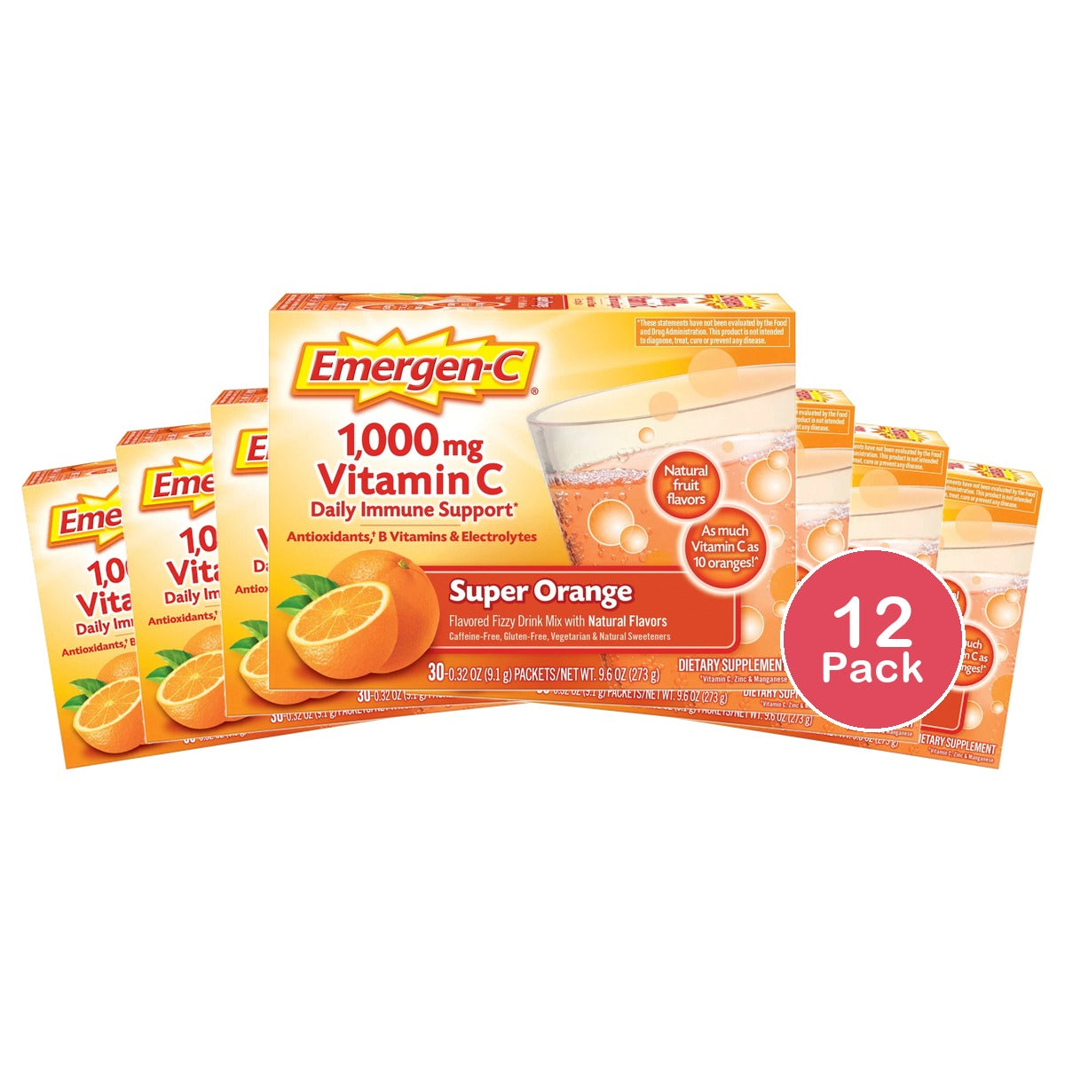 Emergen-C Vitamin C Drink Mix Powder Packets - Super Orange - 30ct 9.6Oz (Pack of 12)