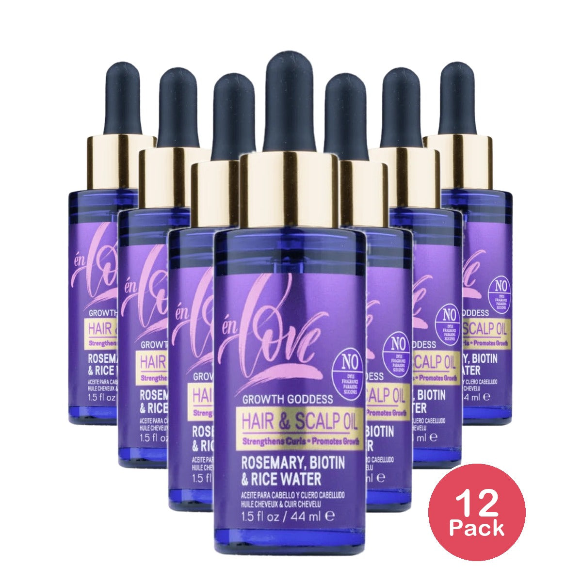 EN LOVE - Growth Goddess Rosemary Biotin Organic Rice Water Hair Scalp Oil 1.5. Oz (Pack of 12)