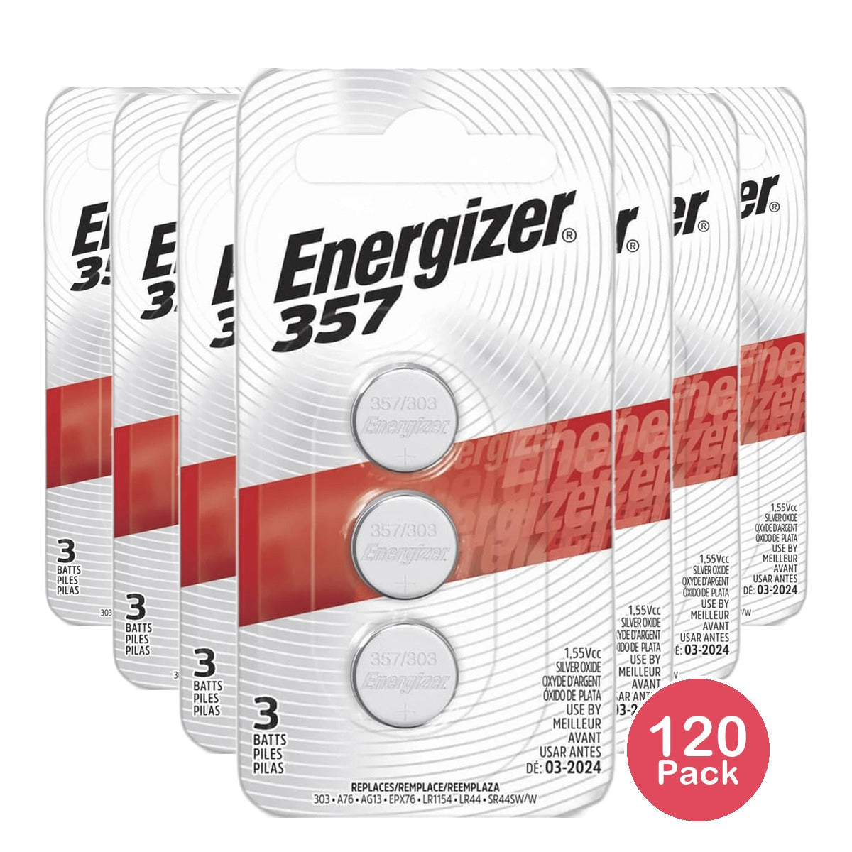 Energizer Button Cell Batteries 357 303 0.38Oz (Pack of 120)