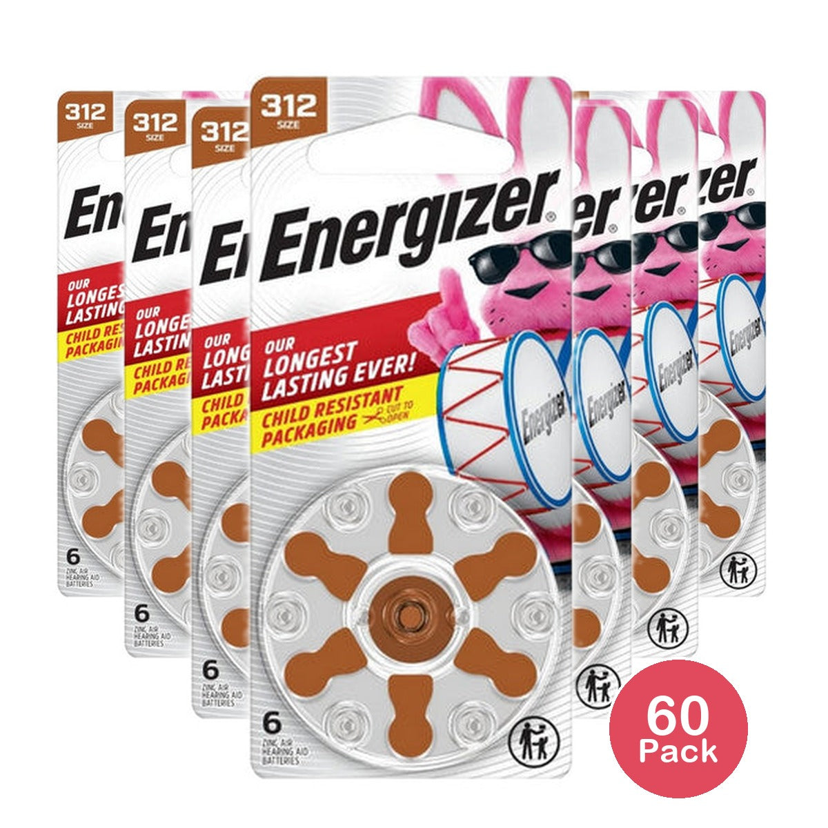 Energizer Hearing Aid Batteries Size 312 (Pack of 60)