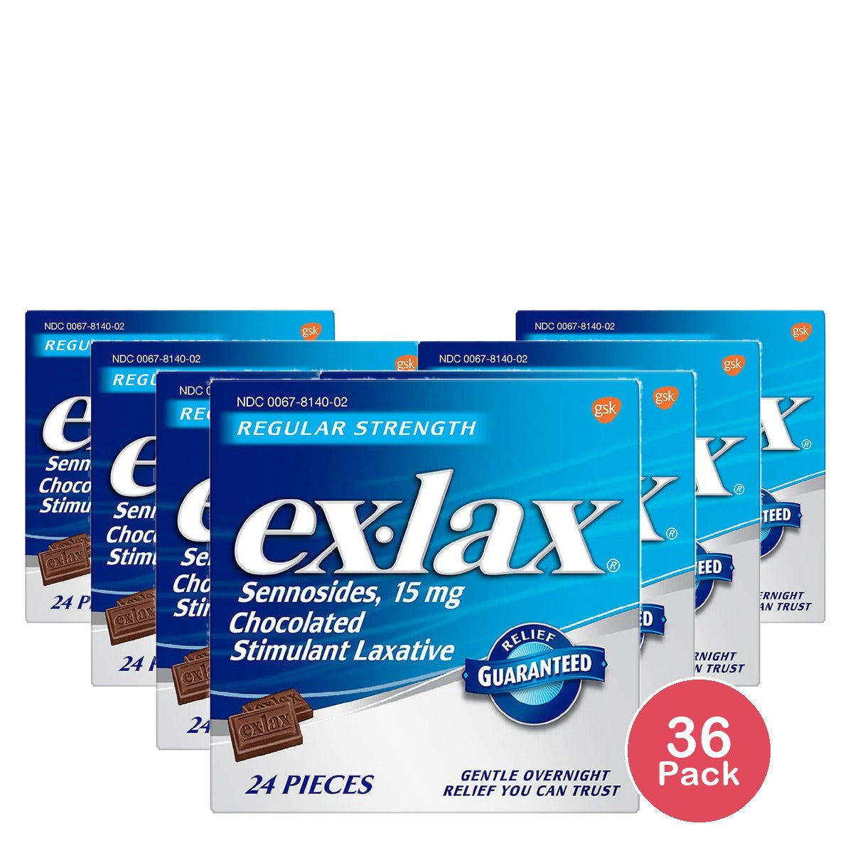 Ex-Lax Regular Strength Chocolate Pieces 24 Count (Pack of 36)