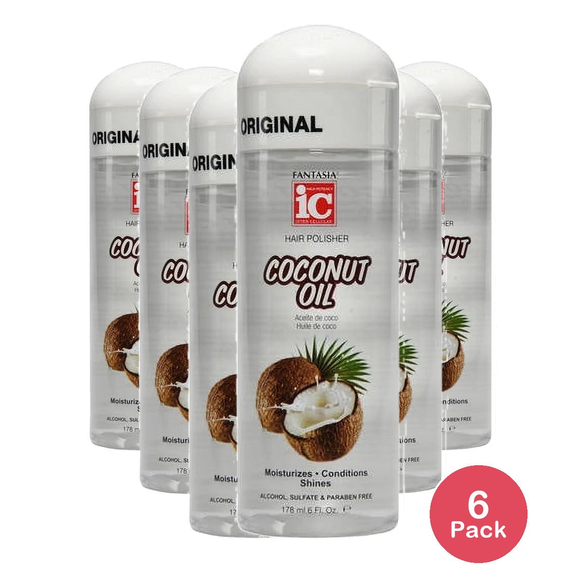 Fantasia ic Coconut Oil Hair Polisher 6 Oz (Pack of 6)