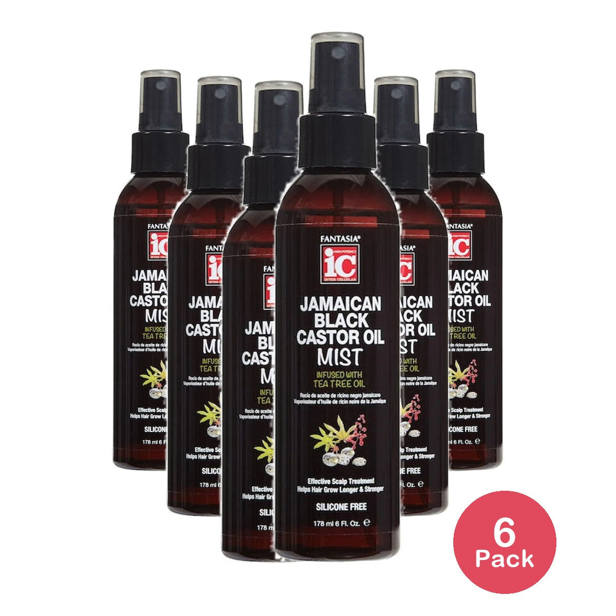 Fantasia IC Jamaican Black Castor Oil Mist infused with Tea Tree Oil, 6 oz (Pack of 6)