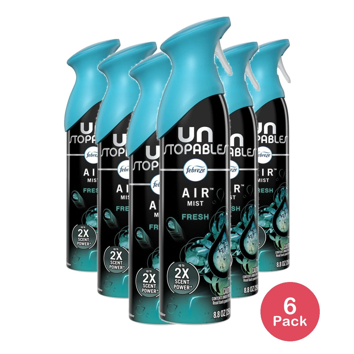 Febreze Air Freshener Spray, Unstopables Fresh, Odor Eliminator for Strong Odor 8.8oz (Pack of 6)