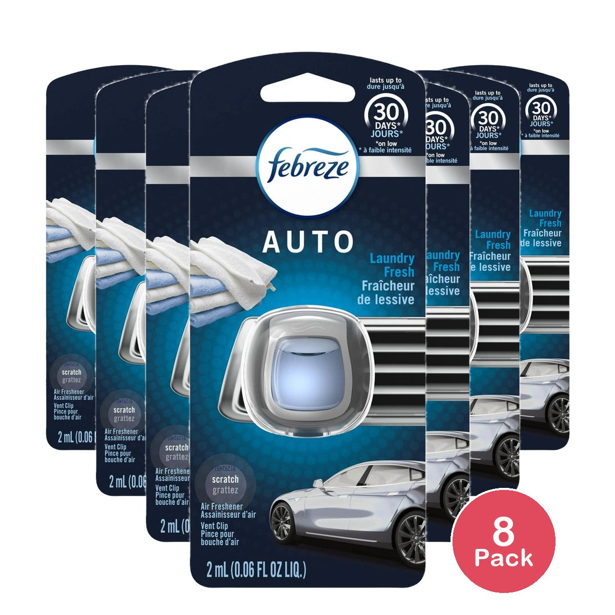 Febreze Auto Odor-Fighting Car Freshener Vent Clip Laundry Fresh 0.06 Oz Car Ve (Pack Of 8)