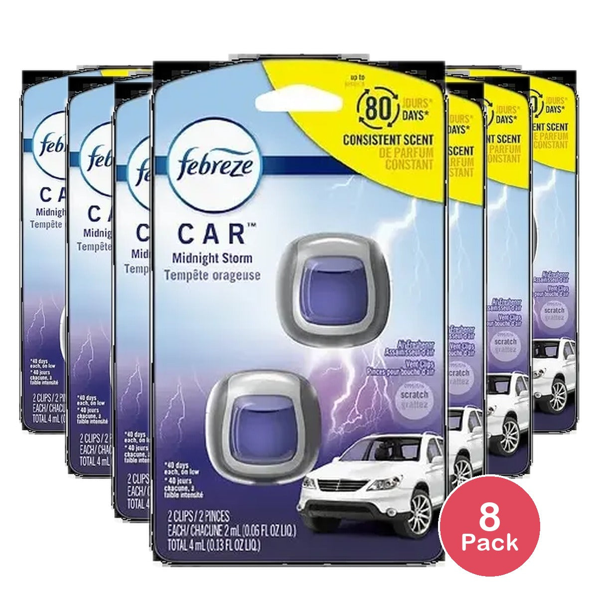 Febreze Car Vent Air Freshener Midnight 2 Count 0.13Oz (Pack Of 8)