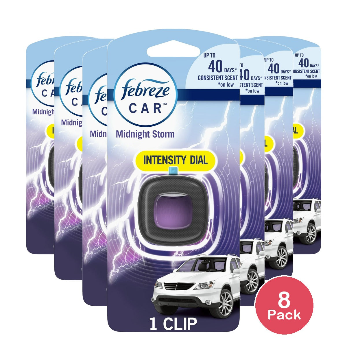 Febreze Car Vent Clips Air Freshener and Odor Eliminator, Midnight Storm Scent (Pack of 8)