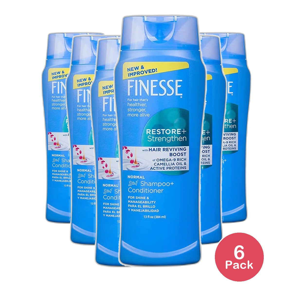 Finesse Restore Plus Strengthen 2 In 1 Texture Enhancing Shampoo And Conditioner 13Oz (Pack of 6)