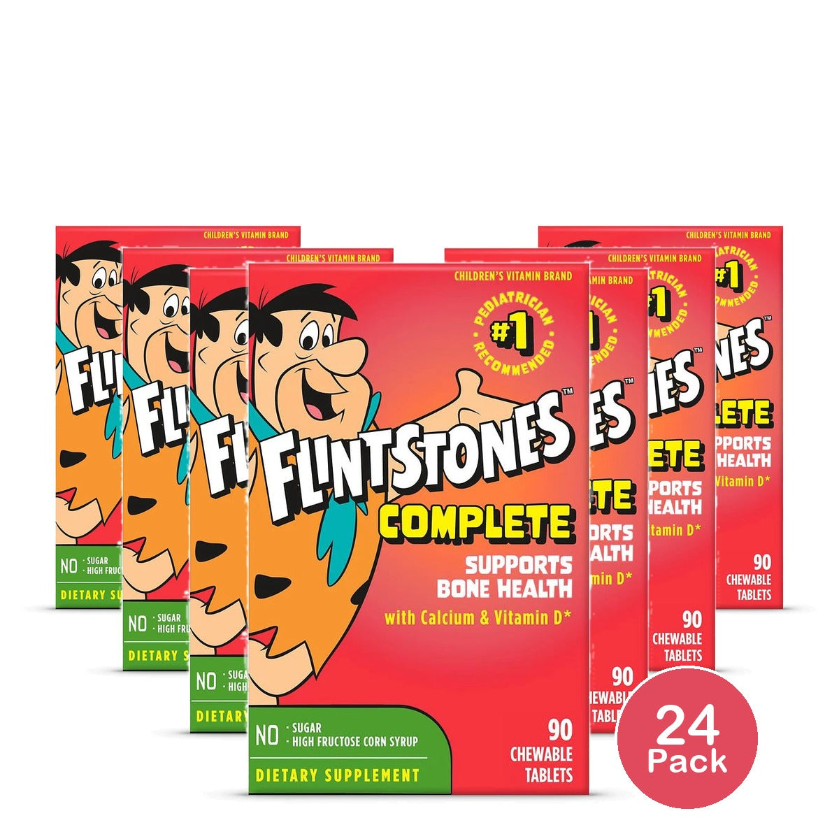 Flintstones Chewable Kids Vitamins + Extra Iron with Vitamin D 90 Count (Pack of 24)