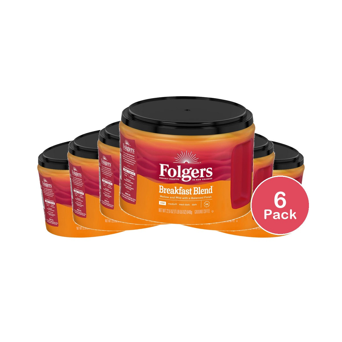Folgers Breakfast Blend Ground Coffee 22.6 Oz (Pack of 6)