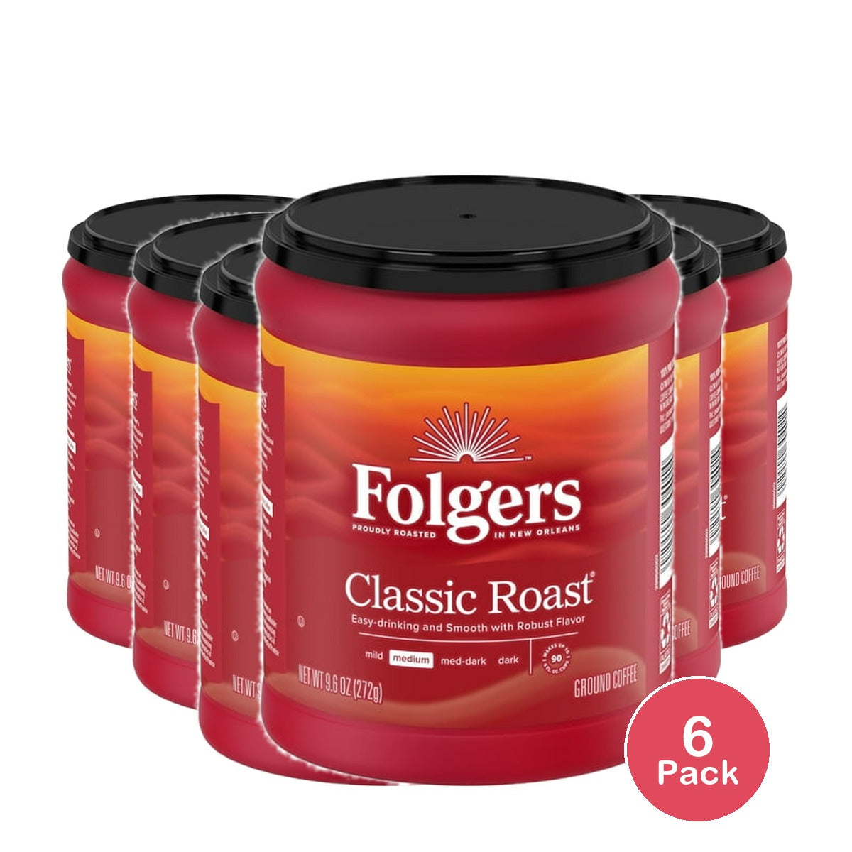 Folgers Classic Medium Roast Ground Coffee - 9.6 oz (Pack of 6)