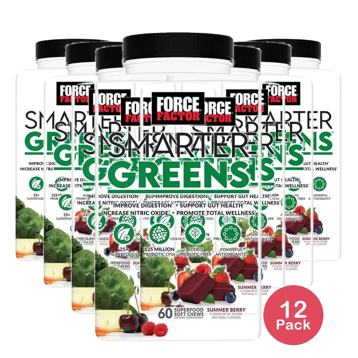 Force Factor Smarter Greens Soft Chews 60 Count (Pack of 12)